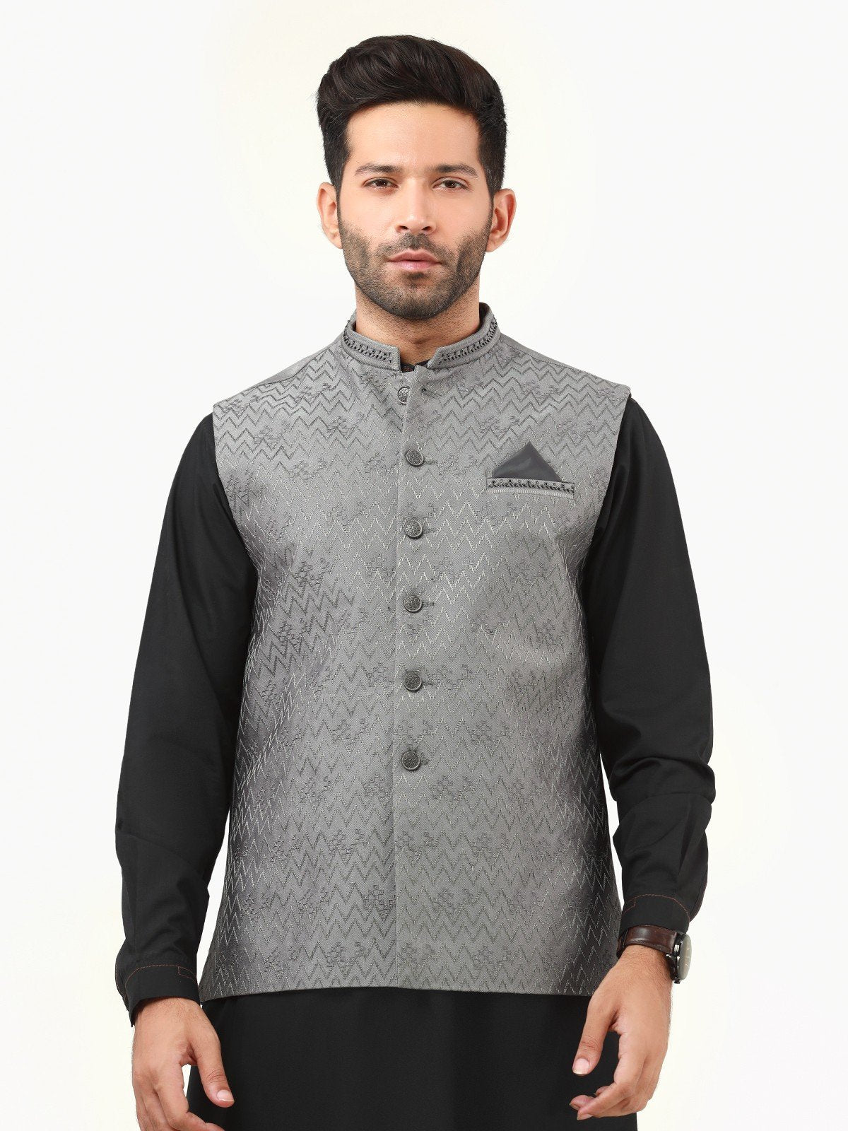 Edenrobe - Men's Grey Waist Coat Ceremonial - EMTWCC22-127