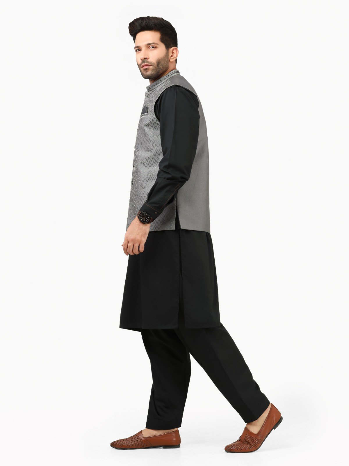 Edenrobe - Men's Grey Waist Coat Ceremonial - EMTWCC22-127