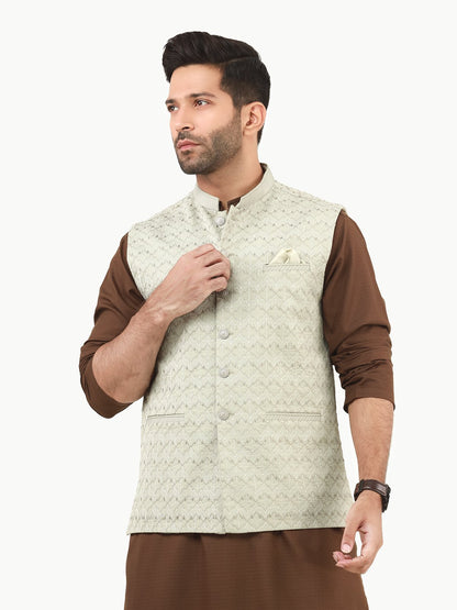 Edenrobe - Men's Light Green Waist Coat Ceremonial - EMTWCC22-129