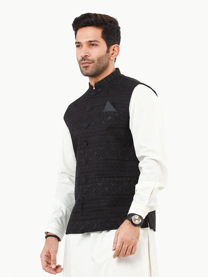 Edenrobe - Men's Black Waist Coat Ceremonial - EMTWCC22-134