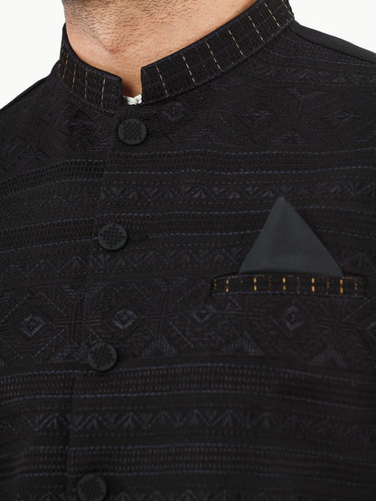 Edenrobe - Men's Black Waist Coat Ceremonial - EMTWCC22-134