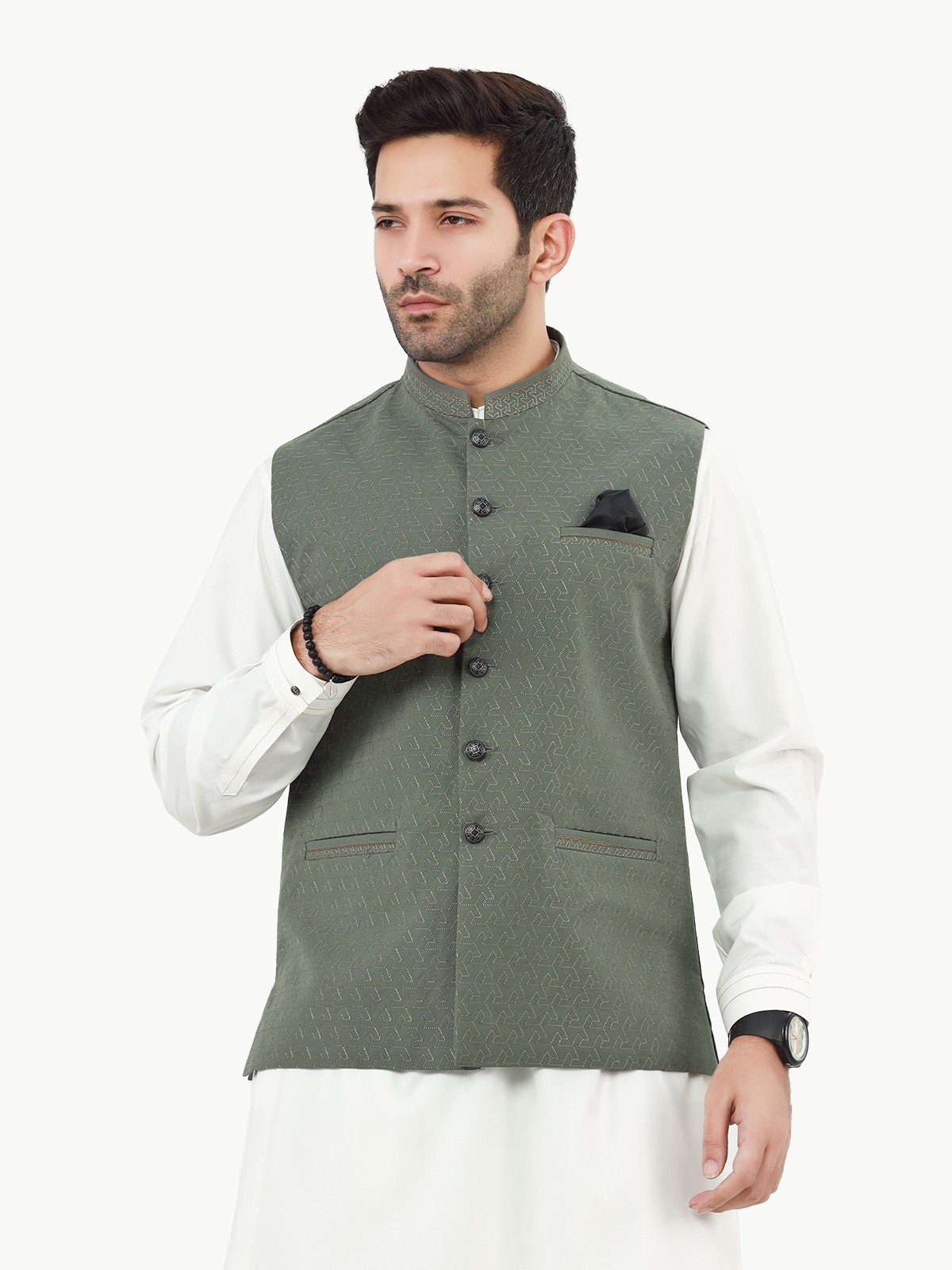 Edenrobe - Men's Green Waist Coat Ceremonial - EMTWCC22-140