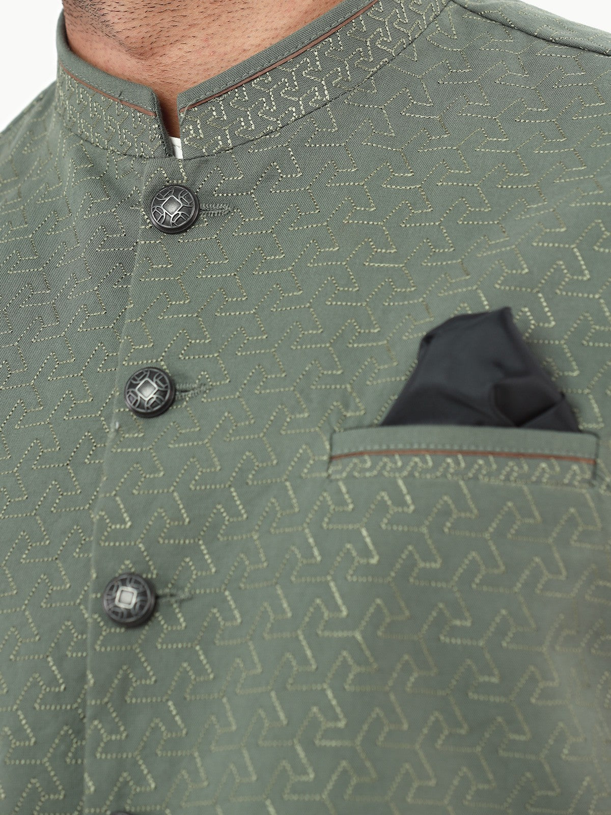 Edenrobe - Men's Green Waist Coat Ceremonial - EMTWCC22-140