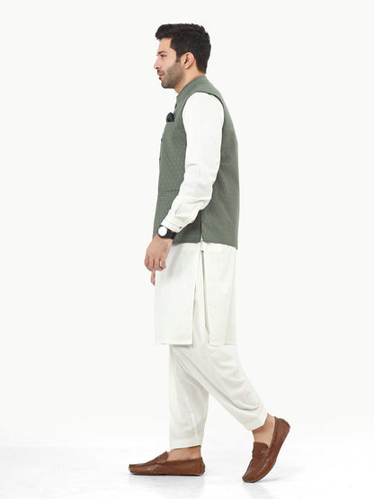 Edenrobe - Men's Green Waist Coat Ceremonial - EMTWCC22-140