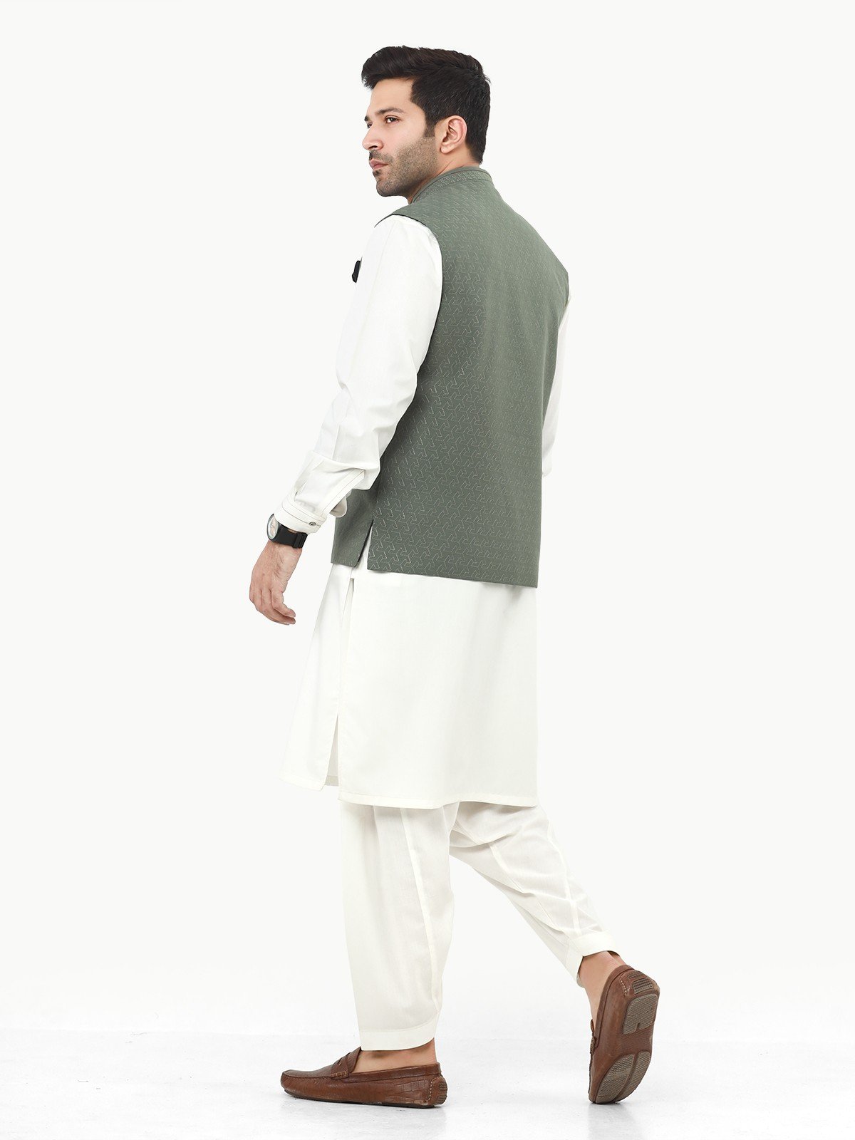 Edenrobe - Men's Green Waist Coat Ceremonial - EMTWCC22-140