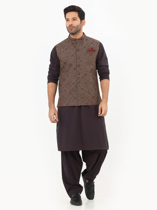 Edenrobe - Men's Brown Waist Coat Ceremonial - EMTWCC22-150