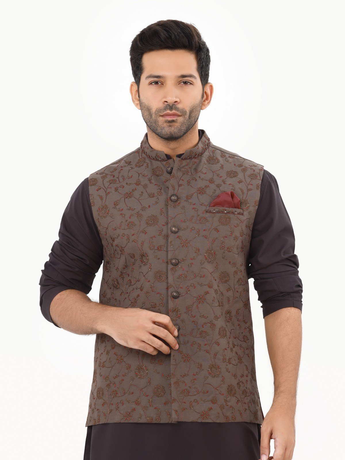 Edenrobe - Men's Brown Waist Coat Ceremonial - EMTWCC22-150