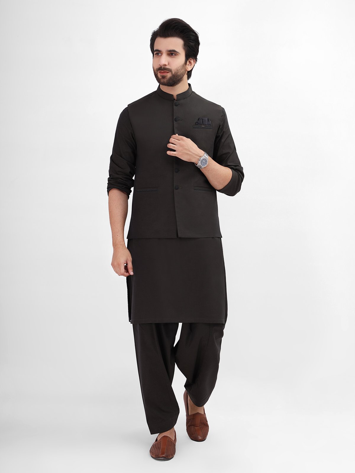 Edenrobe - Men's Dark Green Waist Coat Suit - EMTWCS21-012