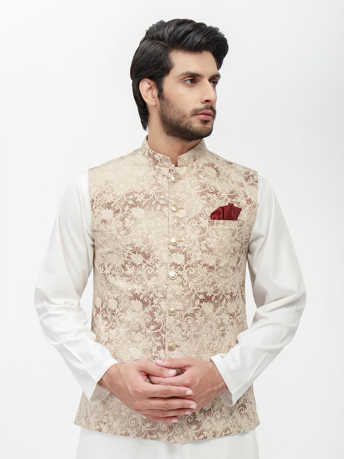 Edenrobe - Men's Beige Waist Coat - EMTWC22-35779