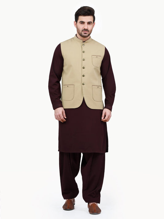 Edenrobe - Men's Fawn Waist Coat - EMTWC22-35781