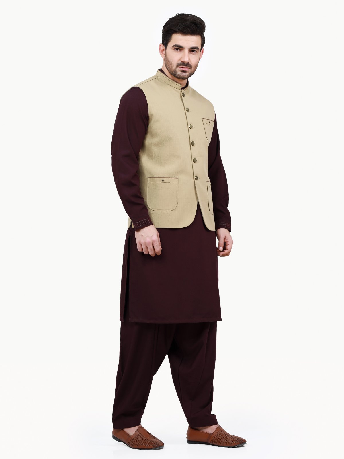 Edenrobe - Men's Fawn Waist Coat - EMTWC22-35781