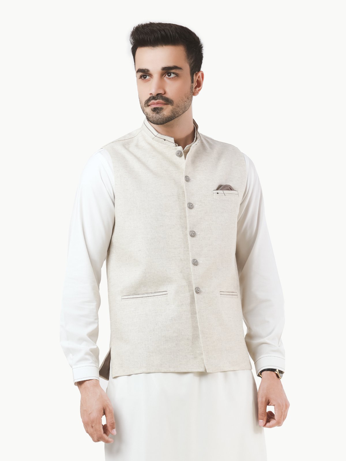 Edenrobe - Men's Cream Waist Coat - EMTWC22-35788