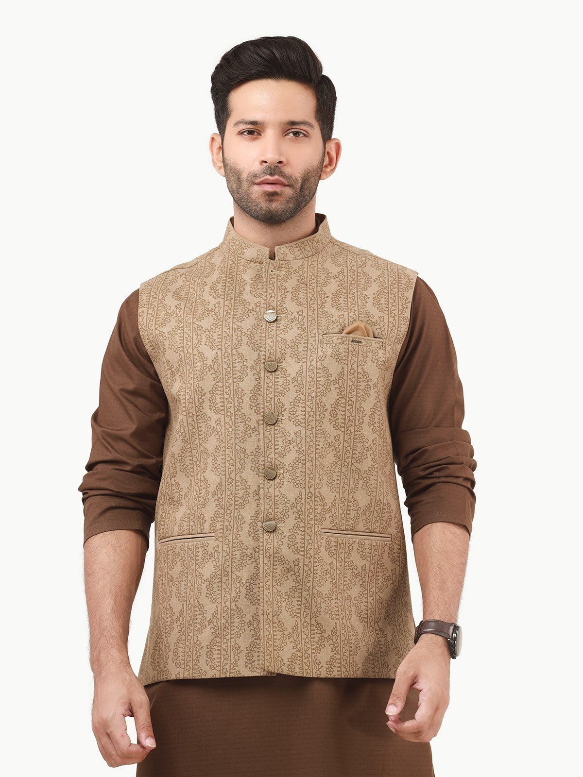 Edenrobe - Men's Beige Waist Coat - EMTWC22-35792