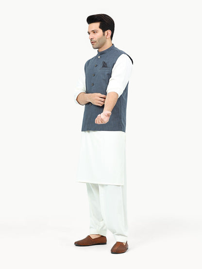 Edenrobe - Men's Steel Blue Waist Coat - EMTWC22-35797