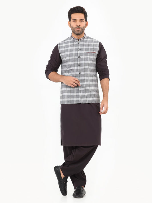 Edenrobe - Men's Black & White Waist Coat - EMTWC22-35803