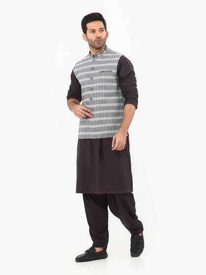 Edenrobe - Men's Black & White Waist Coat - EMTWC22-35803