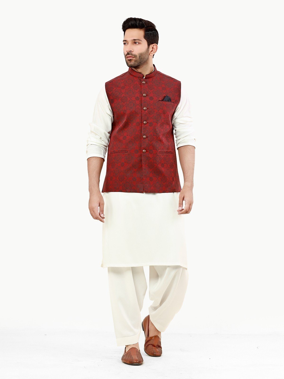 Edenrobe - Men's Maroon Waist Coat - EMTWC22-35806