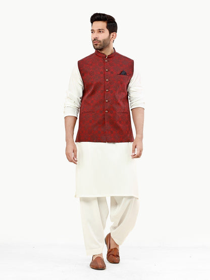 Edenrobe - Men's Maroon Waist Coat - EMTWC22-35806