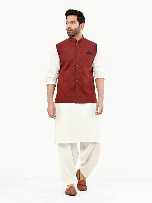 Edenrobe - Men's Maroon Waist Coat - EMTWC22-35806