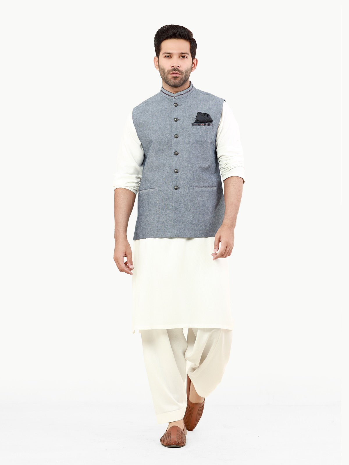 Edenrobe - Men's Steel Blue Waist Coat - EMTWC22-35813