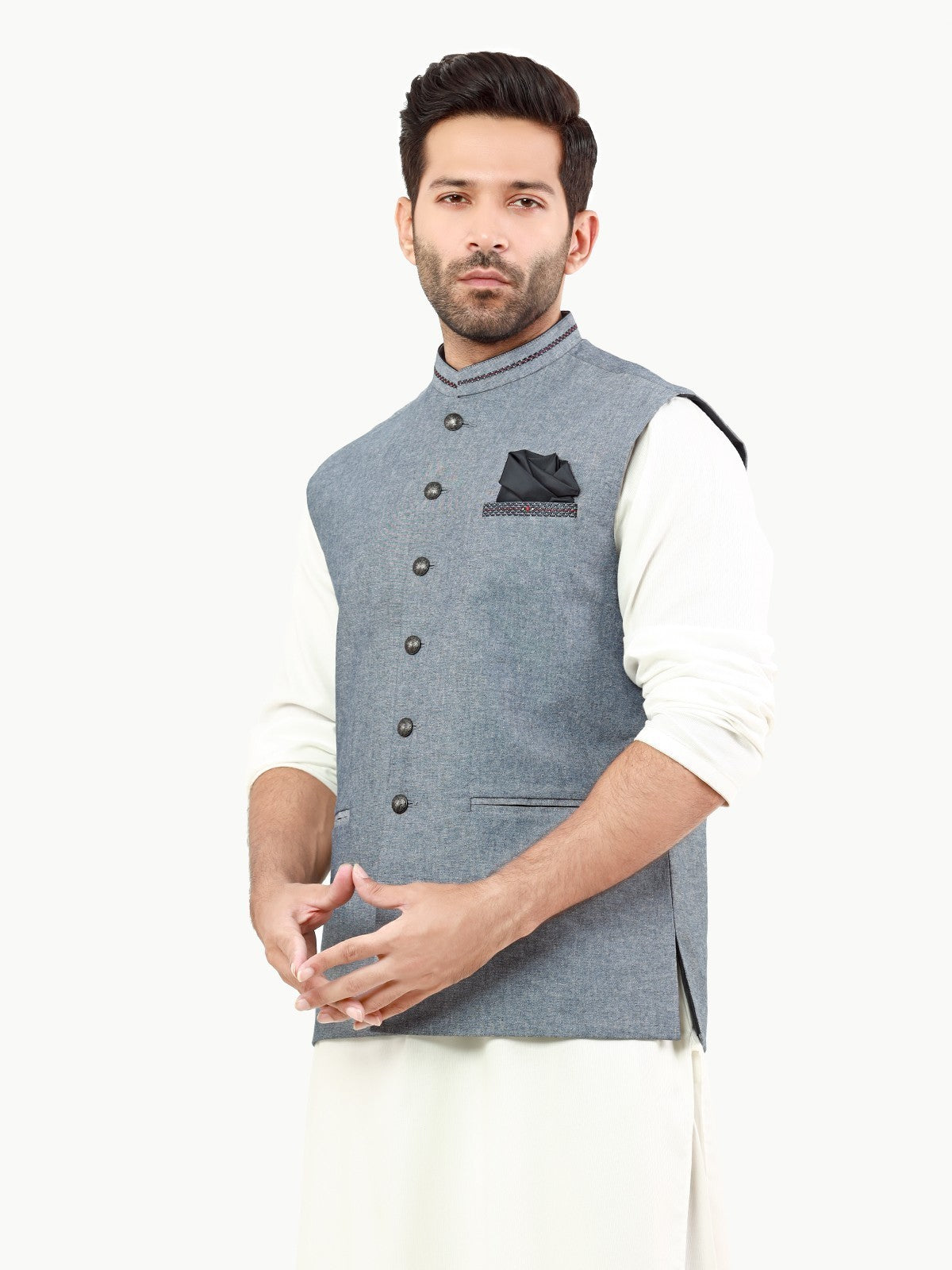 Edenrobe - Men's Steel Blue Waist Coat - EMTWC22-35813