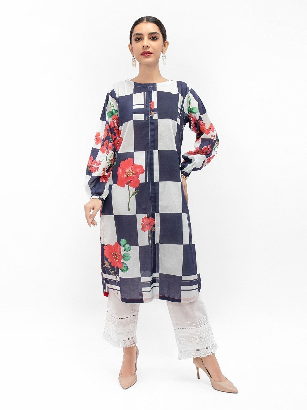 Edenrobe - Pret 1Pc Printed Blue Shirt - EWTKA22-67645