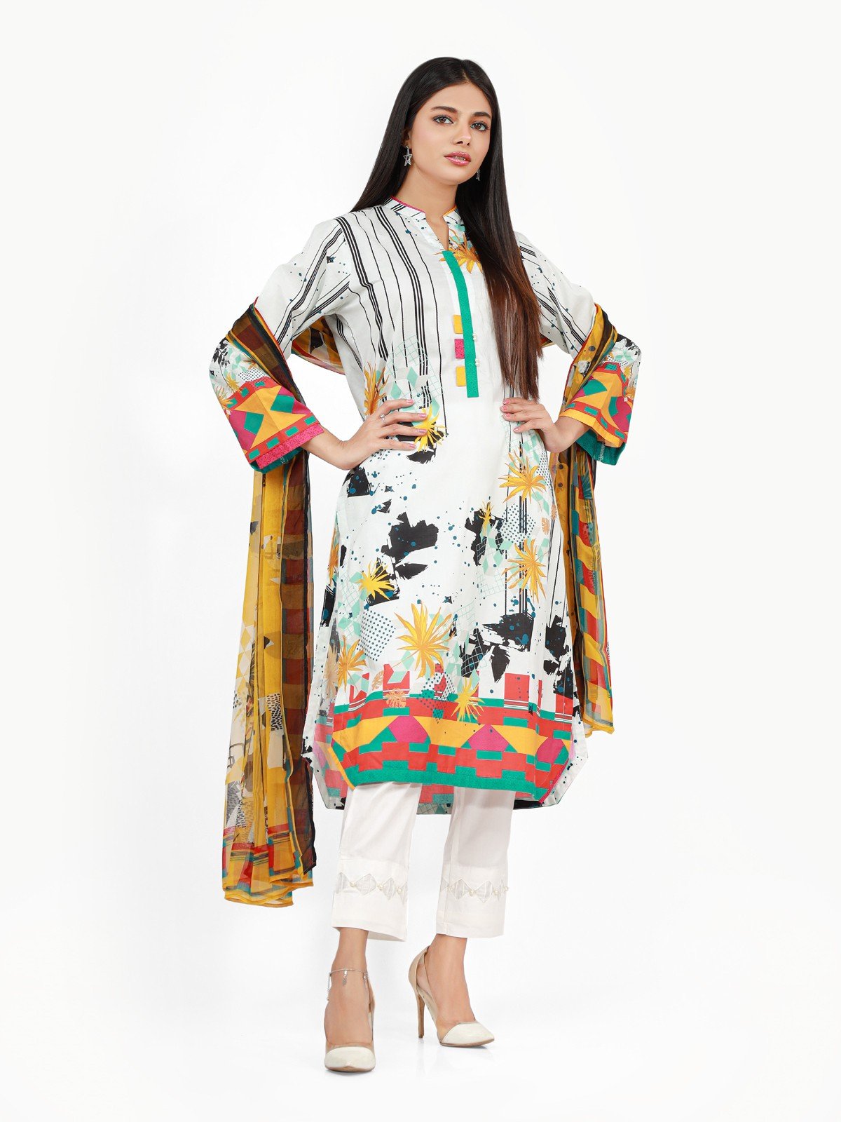 Edenrobe - Pret 2Pc Printed Chiffon Shirt Dupatta - EWTKA22-67666 (2PC-D)