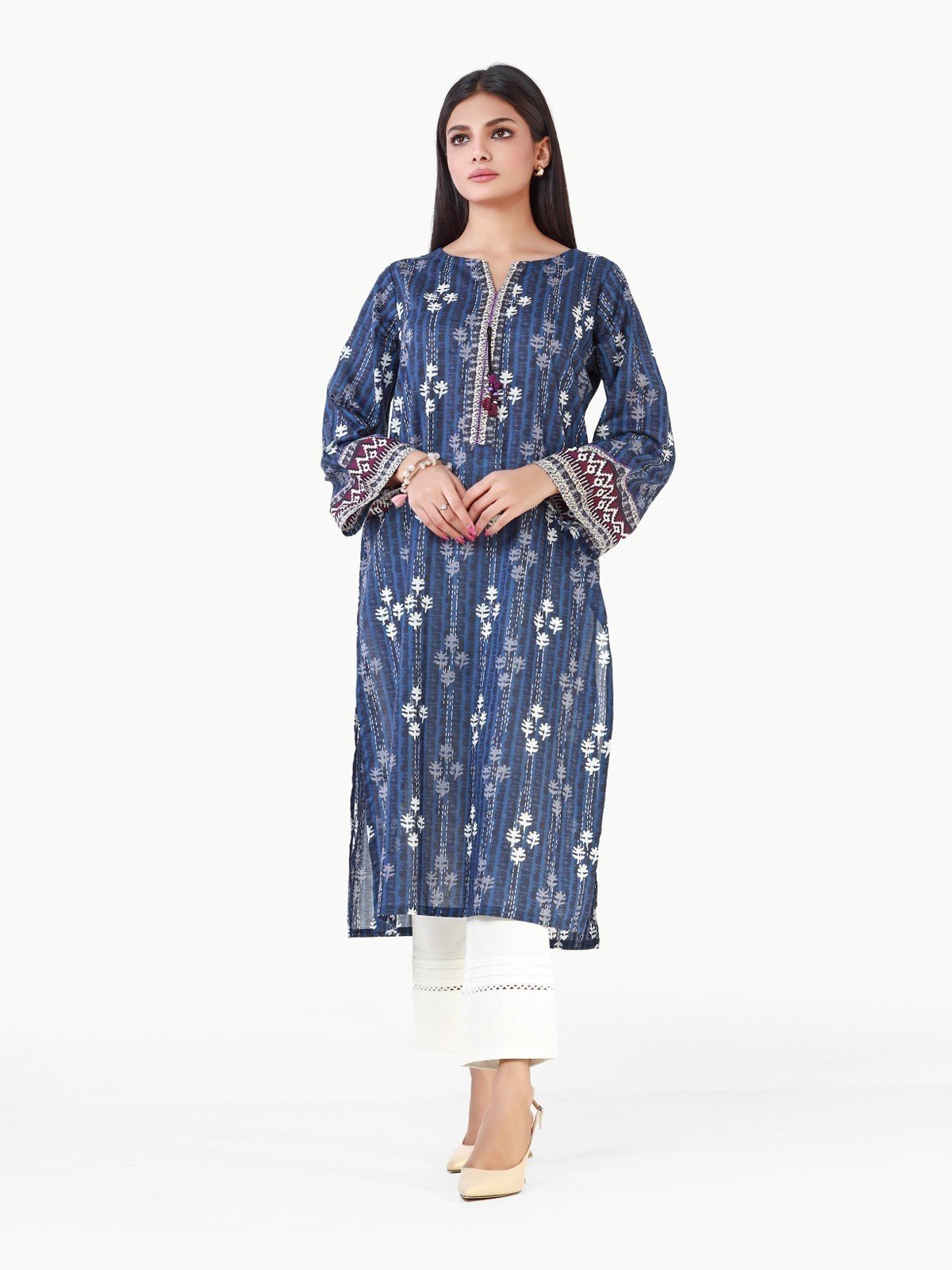 Edenrobe - Pret 1Pc Printed Navy Blue Shirt - EWTKA22-68003