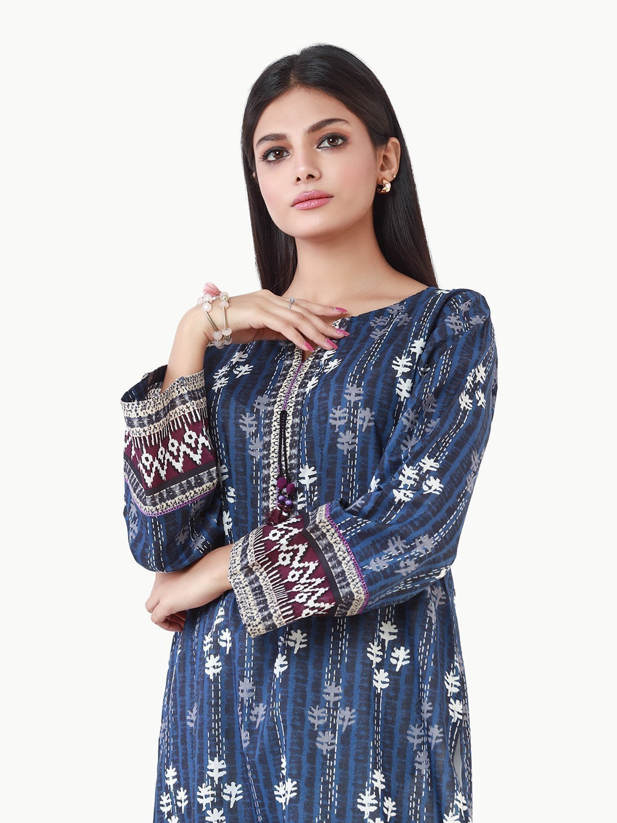 Edenrobe - Pret 1Pc Printed Navy Blue Shirt - EWTKA22-68003