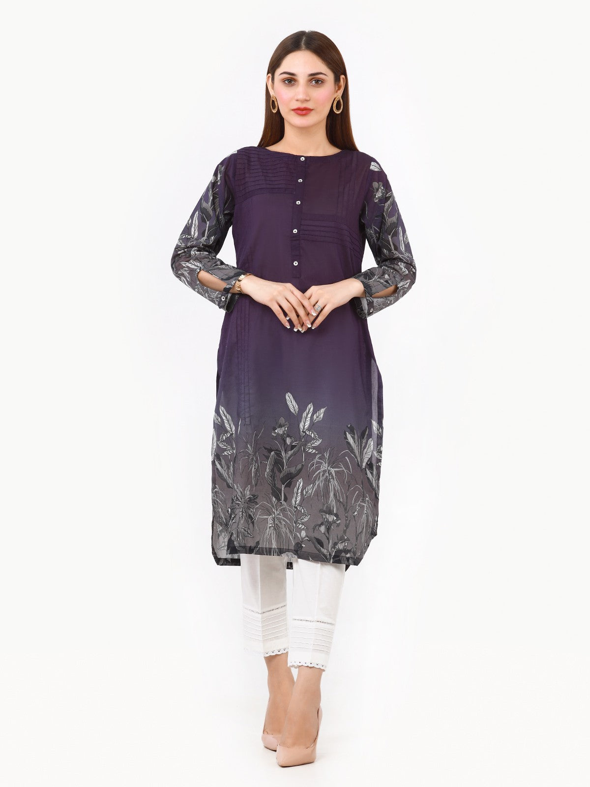 Edenrobe - Pret 1Pc Printed Chanderi Shirt - EWTKA22-68021