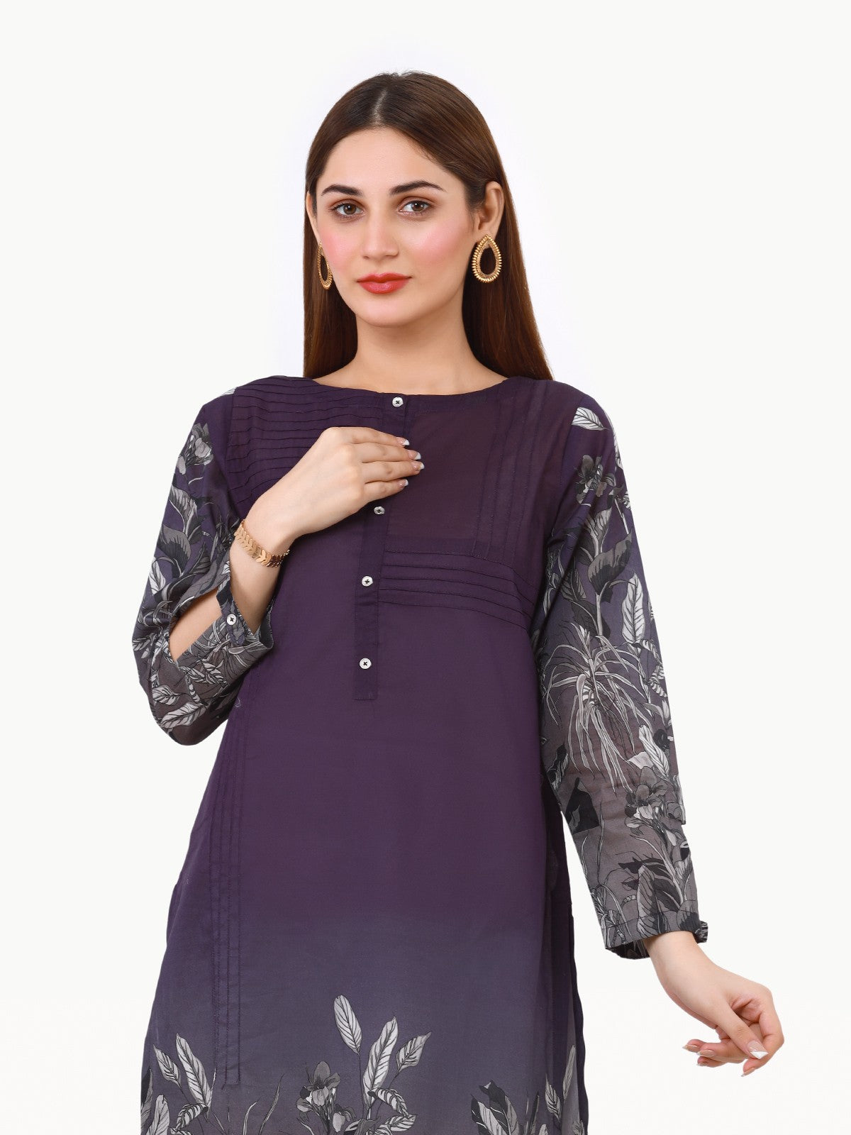 Edenrobe - Pret 1Pc Printed Chanderi Shirt - EWTKA22-68021