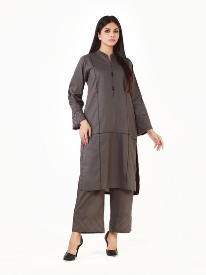 Edenrobe - Grey Plain Shirt Trouser Co-Ord Set - EWTK22-68127 (2-Pcs)