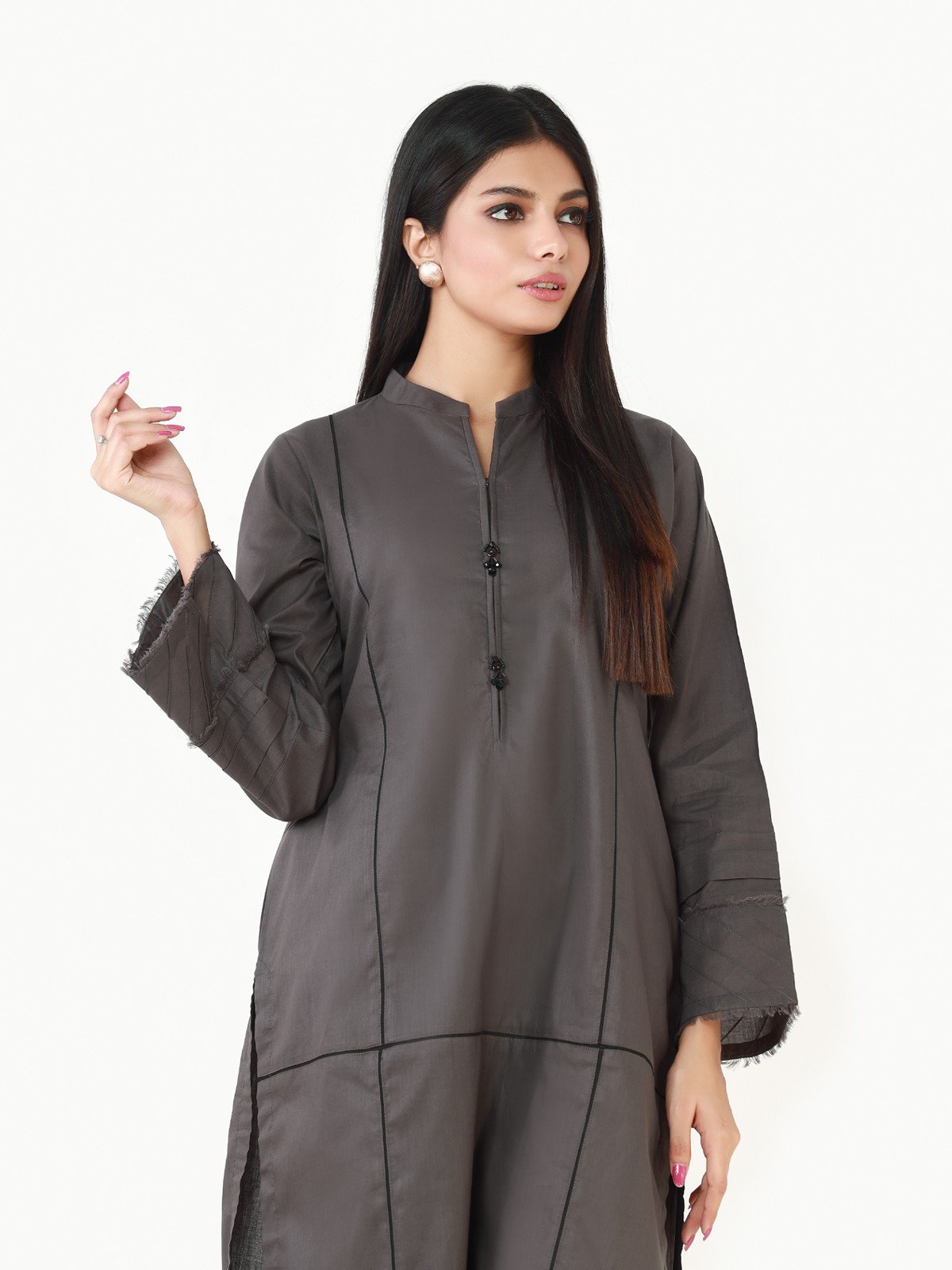 Edenrobe - Grey Plain Shirt Trouser Co-Ord Set - EWTK22-68127 (2-Pcs)