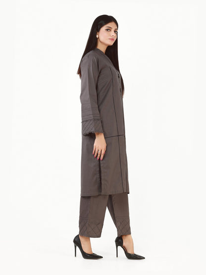Edenrobe - Grey Plain Shirt Trouser Co-Ord Set - EWTK22-68127 (2-Pcs)