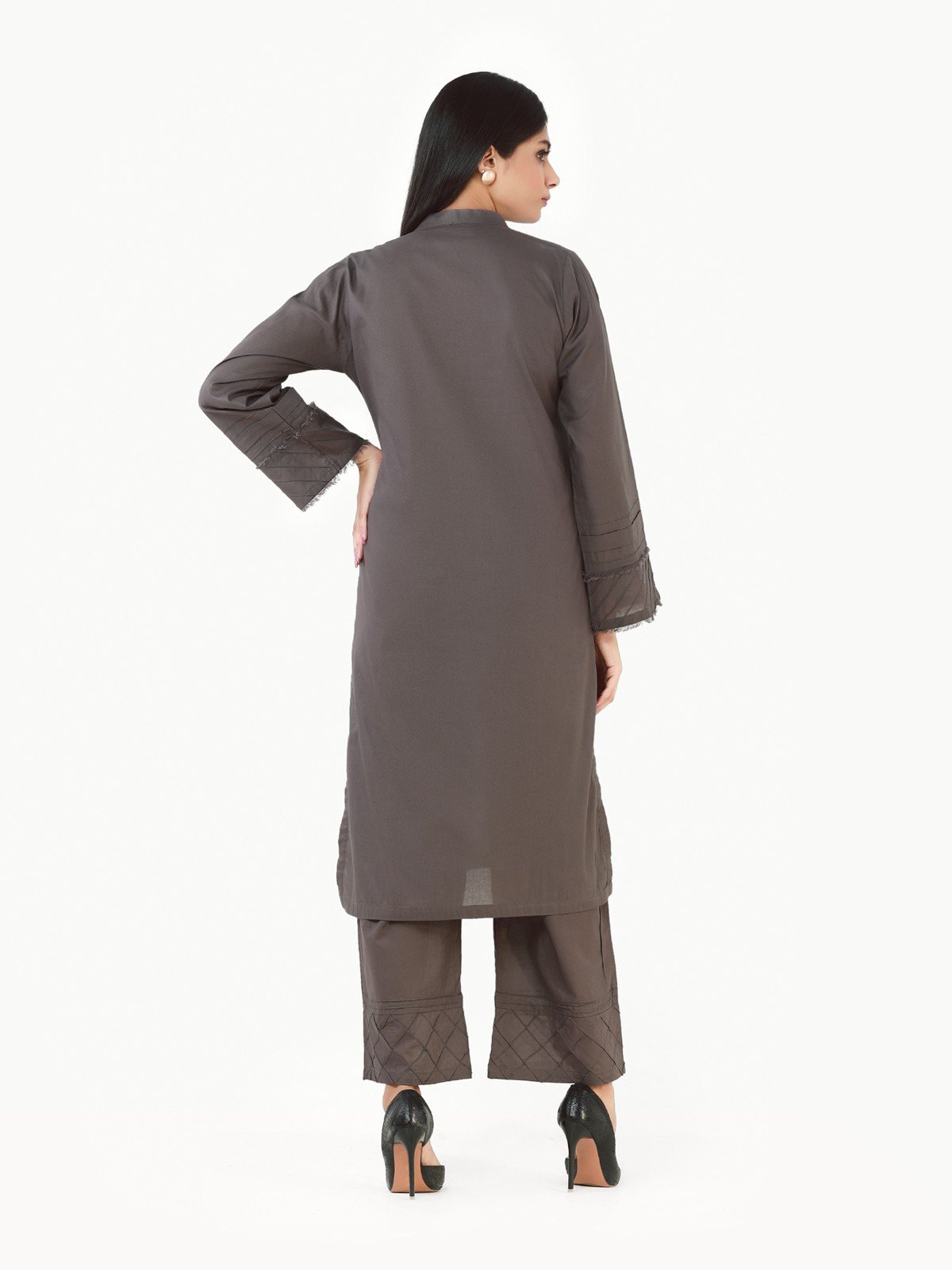 Edenrobe - Grey Plain Shirt Trouser Co-Ord Set - EWTK22-68127 (2-Pcs)