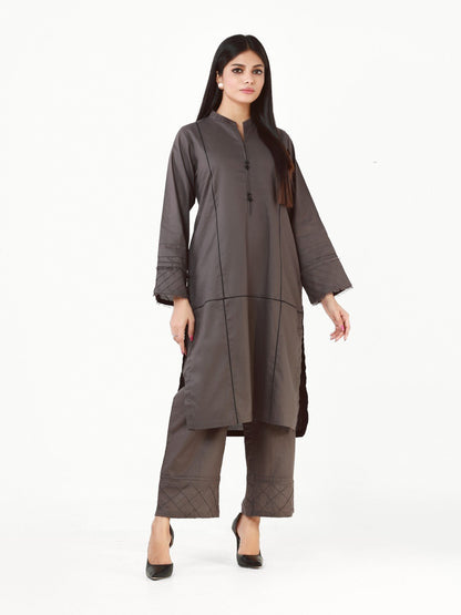 Edenrobe - Grey Plain Shirt Trouser Co-Ord Set - EWTK22-68127 (2-Pcs)