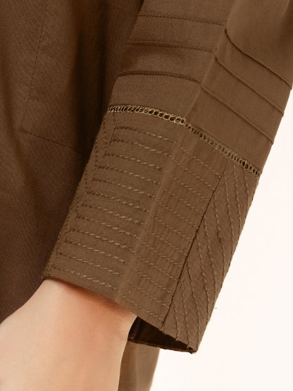 Edenrobe - Mehndi Plain Shirt Trouser Co-Ord Set - EWTK22-68134 (2-Pcs)