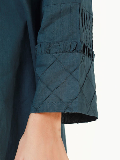 Edenrobe - Teal Plain Shirt Trouser Co-Ord Set - EWTK22-68135 (2-Pcs)