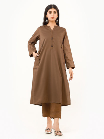 Edenrobe - Mehndi Plain Shirt Trouser Co-Ord Set - EWTK22-68210 (ST)