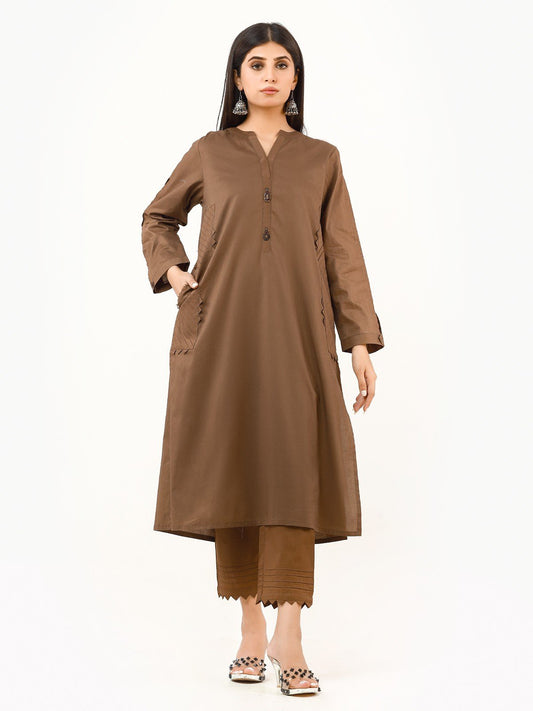 Edenrobe - Mehndi Plain Shirt Trouser Co-Ord Set - EWTK22-68210 (ST)