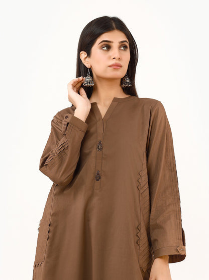 Edenrobe - Mehndi Plain Shirt Trouser Co-Ord Set - EWTK22-68210 (ST)