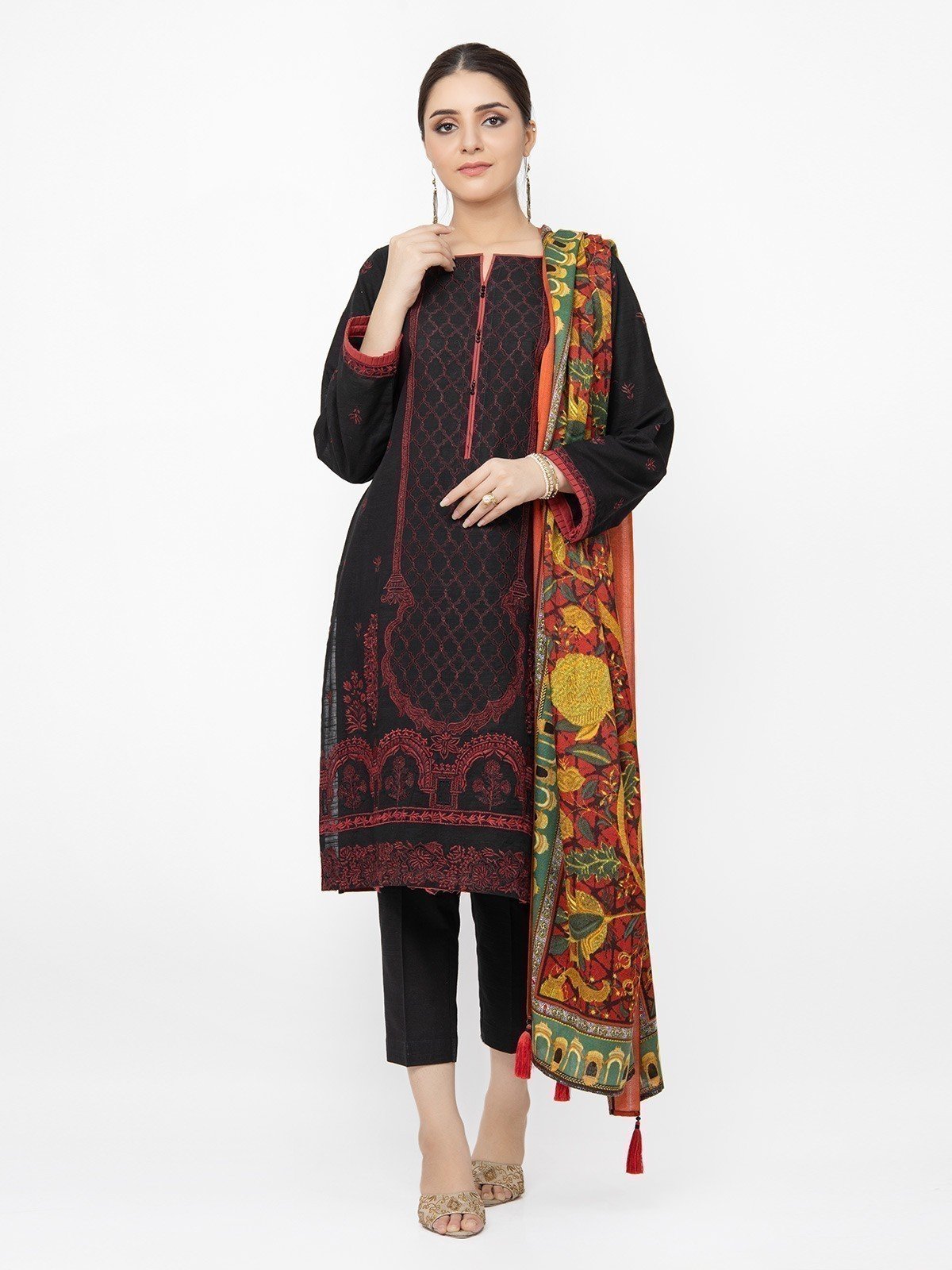 Edenrobe - Pret 3Pc Embroidered Black Suit - EWTKE22-68076 (3P)