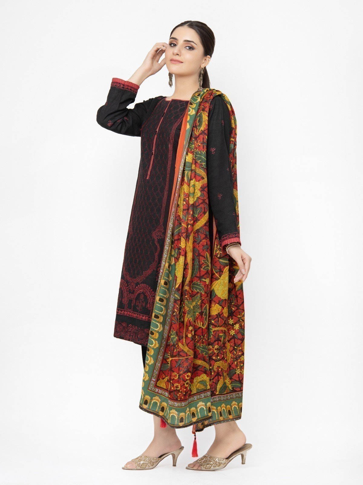 Edenrobe - Pret 3Pc Embroidered Black Suit - EWTKE22-68076 (3P)
