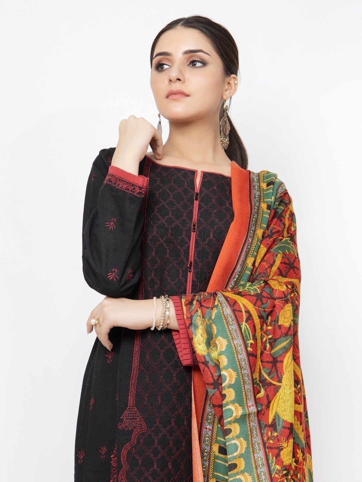 Edenrobe - Pret 3Pc Embroidered Black Suit - EWTKE22-68076 (3P)