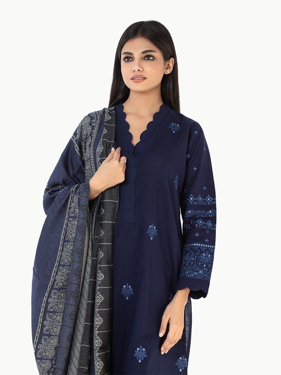Edenrobe - Pret 3Pc Embroidered Khaddar Suit - EWTKE22-68119 (3P)