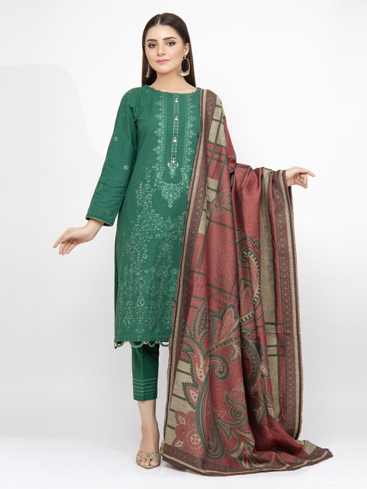 Edenrobe - Pret 3Pc Embroidered Khaddar Suit - EWTKE22-68138 (3P)