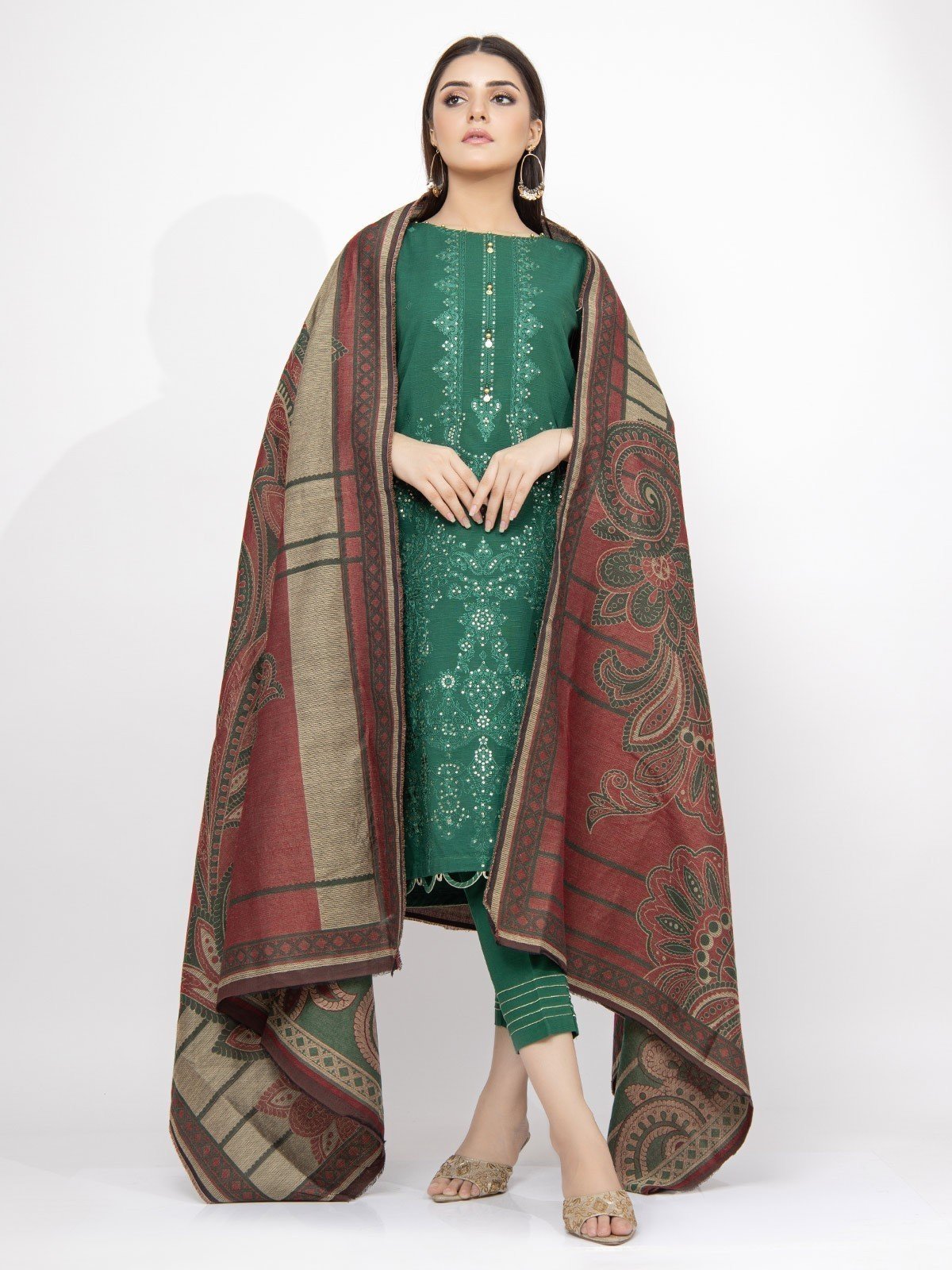 Edenrobe - Pret 3Pc Embroidered Khaddar Suit - EWTKE22-68138 (3P)