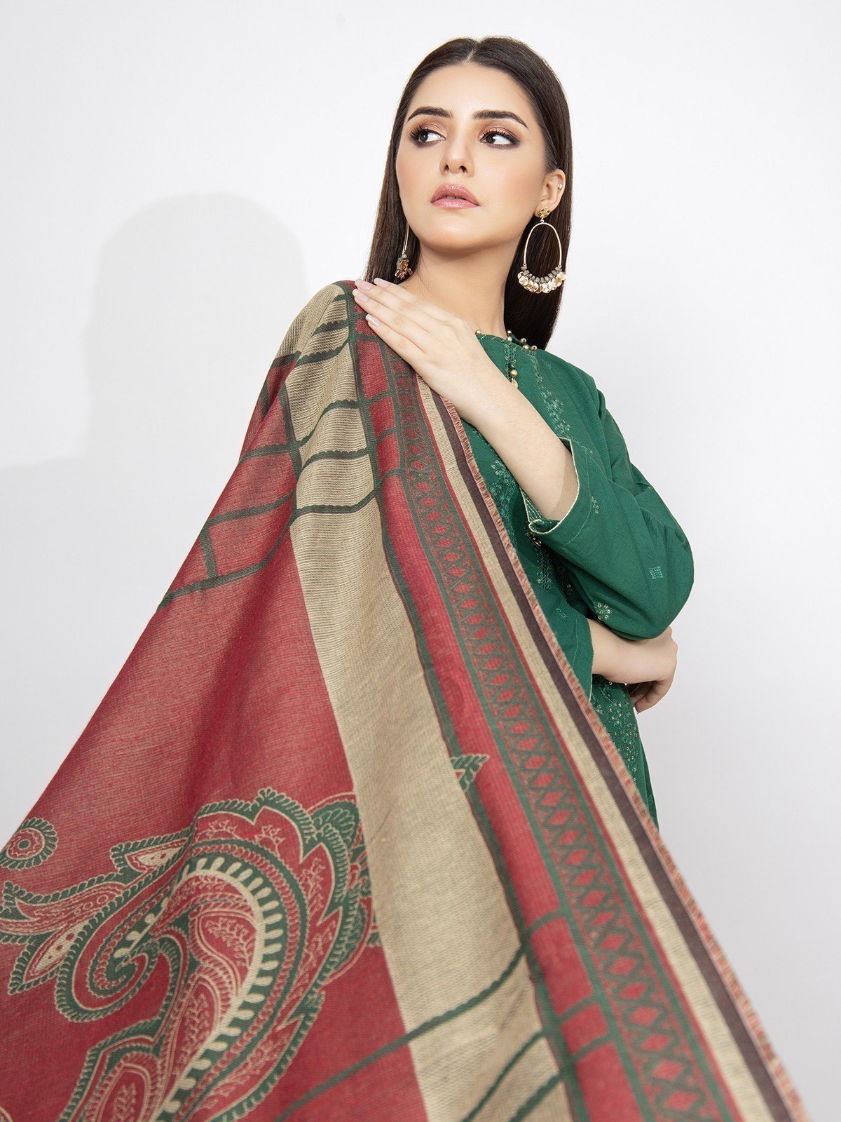 Edenrobe - Pret 3Pc Embroidered Khaddar Suit - EWTKE22-68138 (3P)
