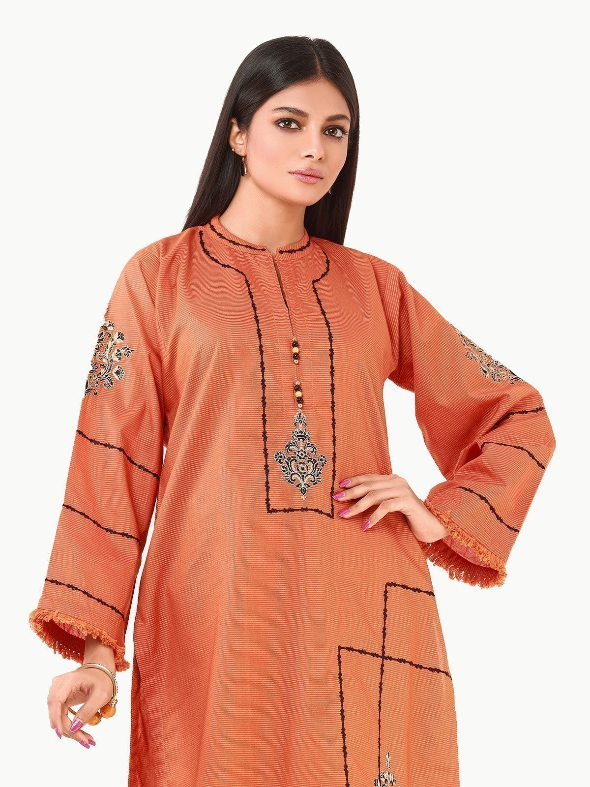 Edenrobe - Pret 1Pc Embroidered Rust Shirt - EWTKE22-68143