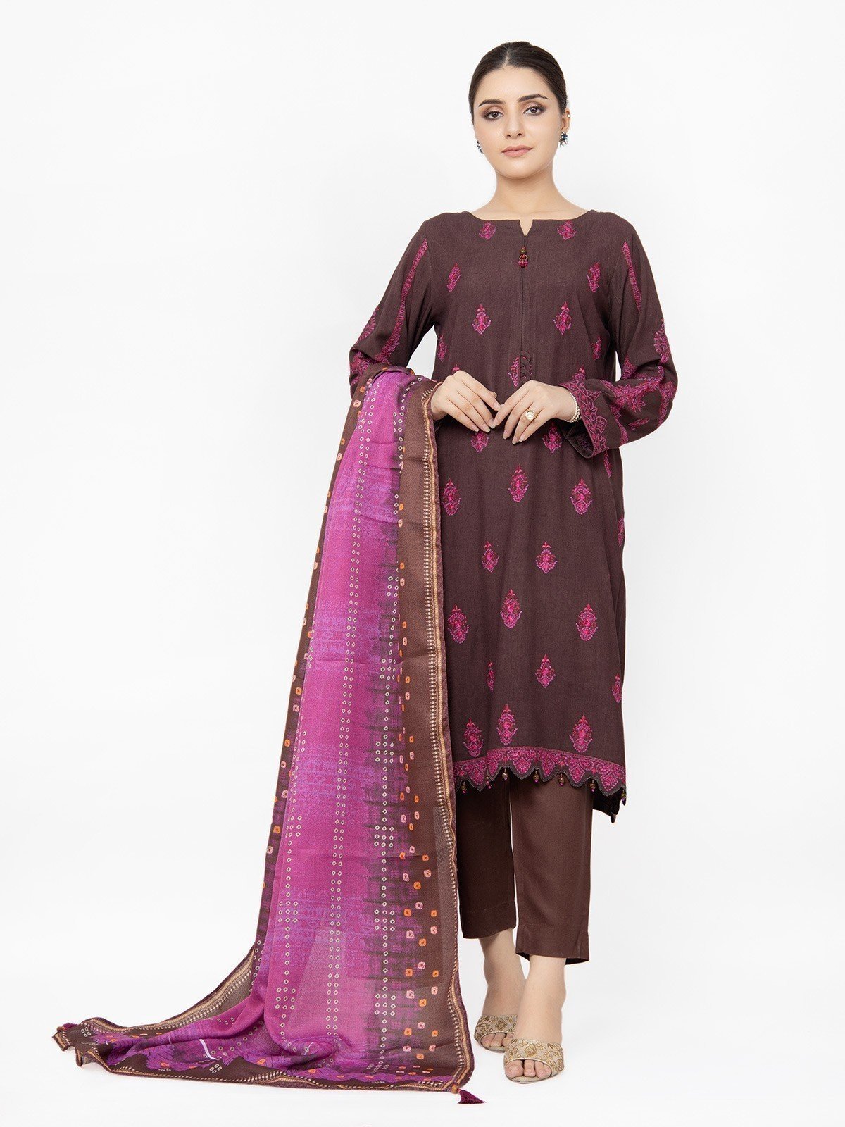 Edenrobe - Pret 3Pc Embroidered Crepe Suit - EWTKE22-68144 (3P)